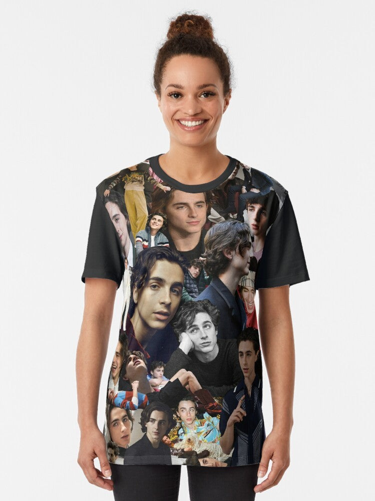 Timothee Chalamet Graphic T-Shirt featuring a collage of the acclaimed actor's most memorable roles - Women