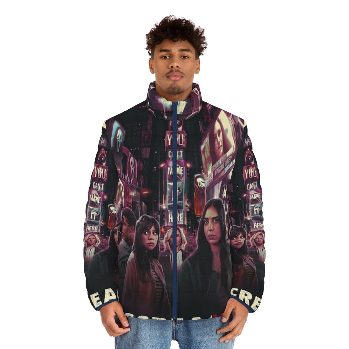 Scream 6 "You Failed Here" Puffer Jacket featuring Ghostface and Scream franchise characters - men front