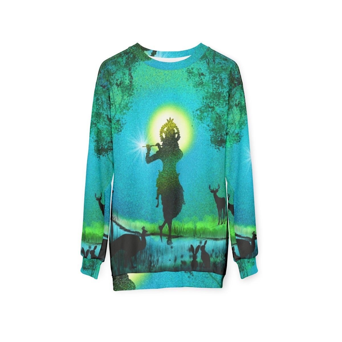 Lord Krishna Devotional Digital Painting Sweatshirt - hanging