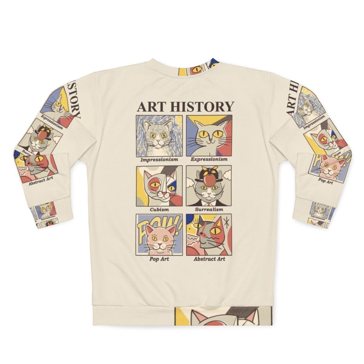 Art History Sweatshirt featuring cats and classic art designs - Back