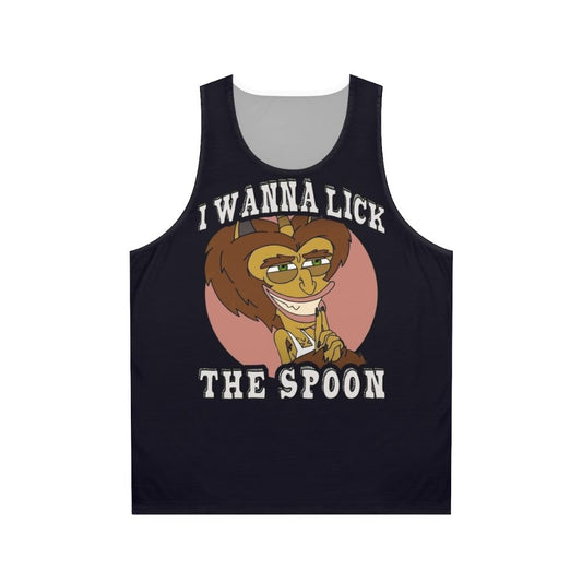 Big Mouth Unisex Tank Top with "I Wanna Lick The Spoon" Graphic