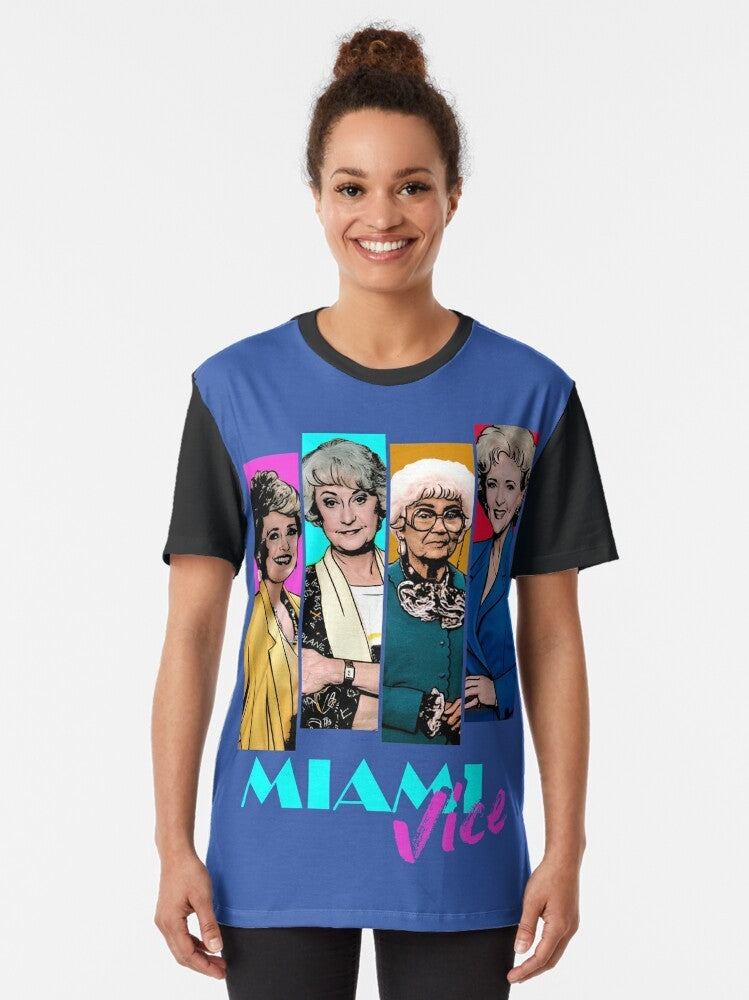 Miami Vice 80s TV Series Graphic T-Shirt with Golden Girls Characters - Women