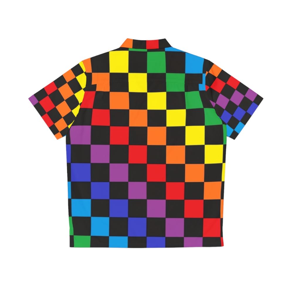 Checkered Rainbow Black Hawaiian Shirt - Back