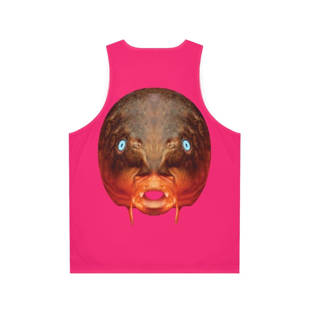 Unisex tank top featuring a surrealist "Trout Mask Replica" design - Back