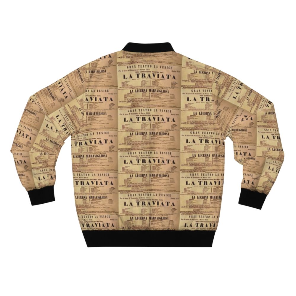 Vintage bomber jacket featuring the poster art for the world premiere of Giuseppe Verdi's opera "La Traviata" in 1853 - Back