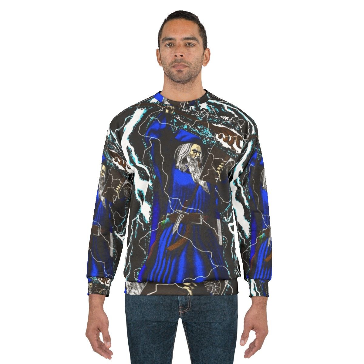 Traditional high fantasy wizard blue sweatshirt - men