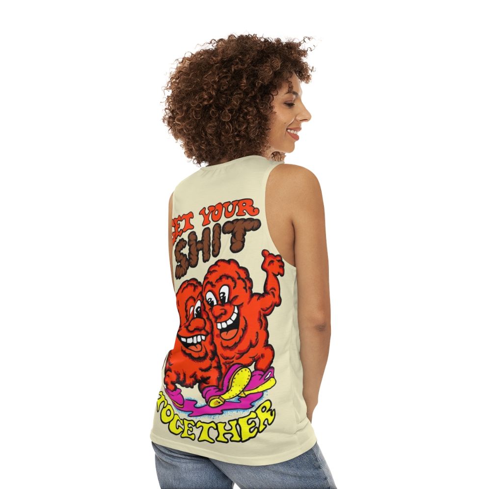 Retro-inspired unisex tank top with "Get Your Shit Together" text - women back