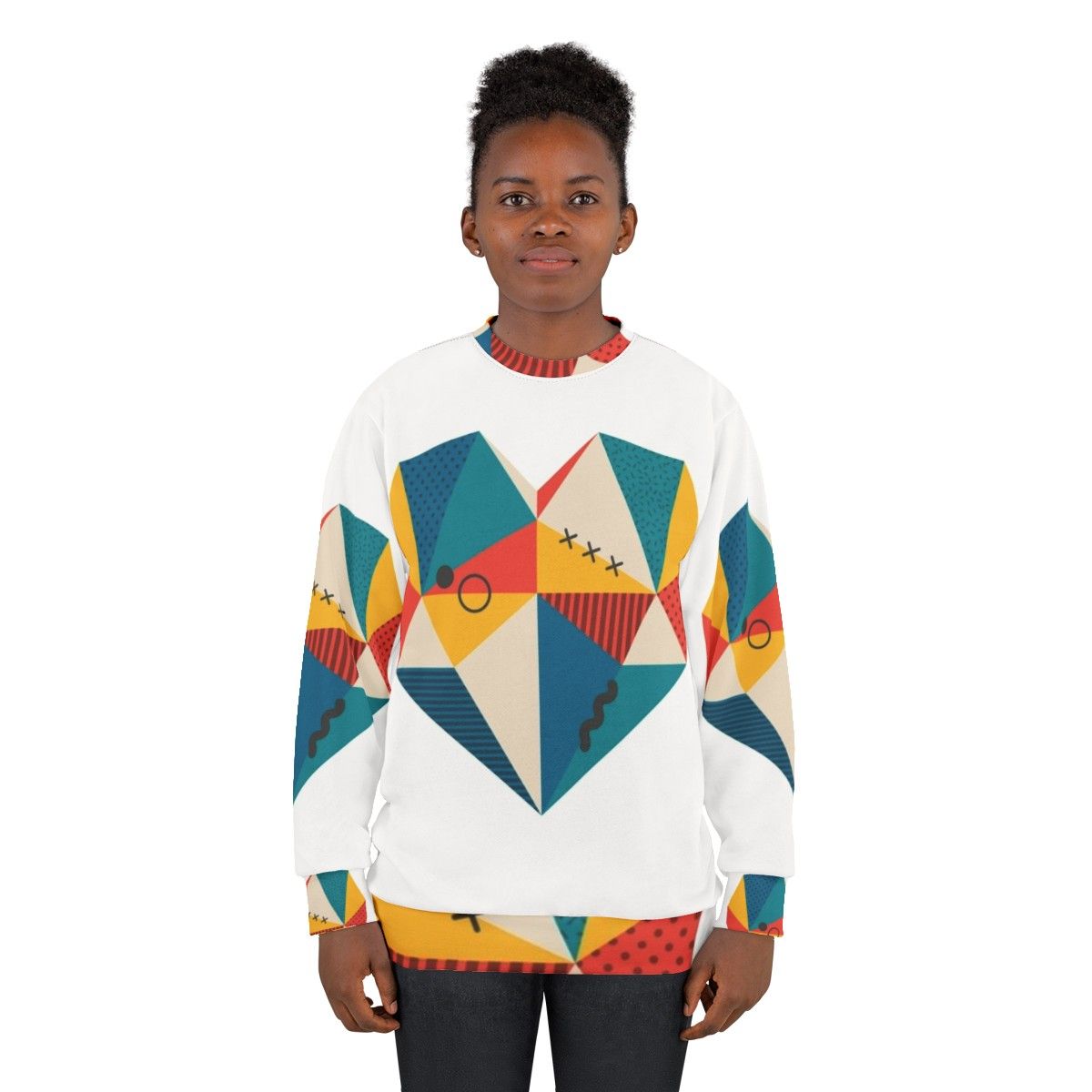 Retro heart geometric design sweatshirt - women