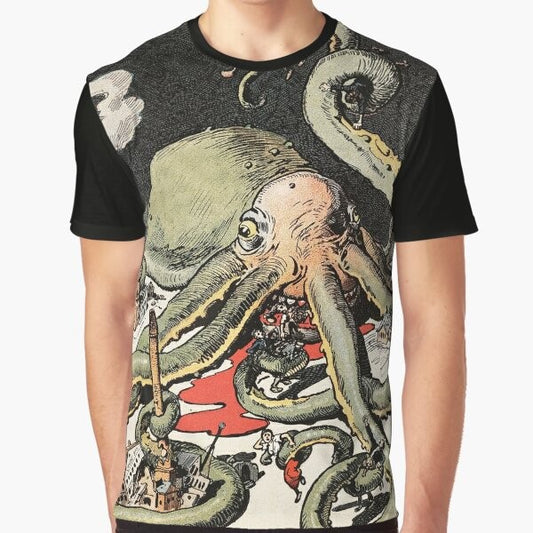 Creepy vintage-inspired graphic t-shirt featuring a Lovecraft-inspired horror design