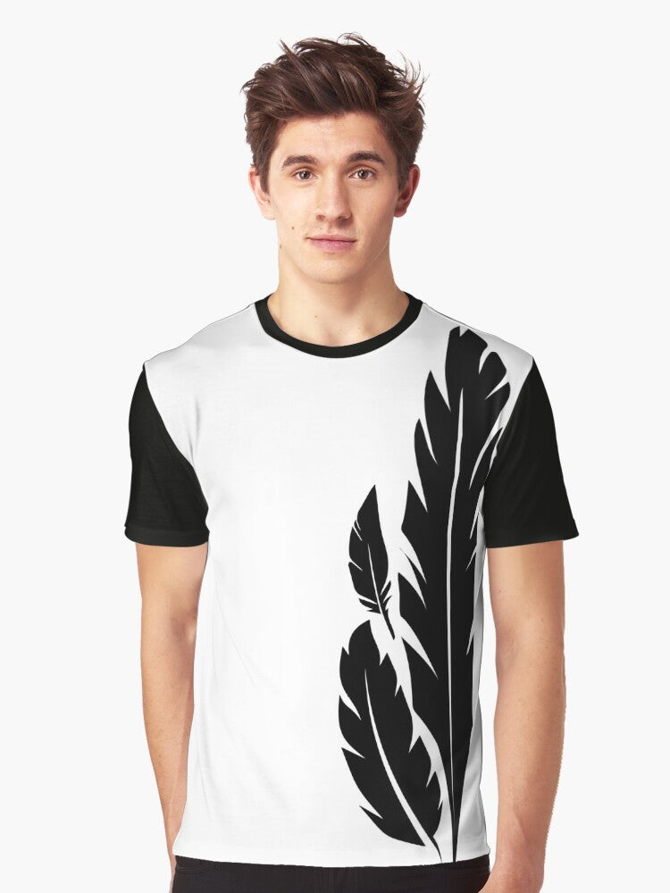 Hawkmoon feather graphic t-shirt for Destiny fans featuring a black and white design - Men