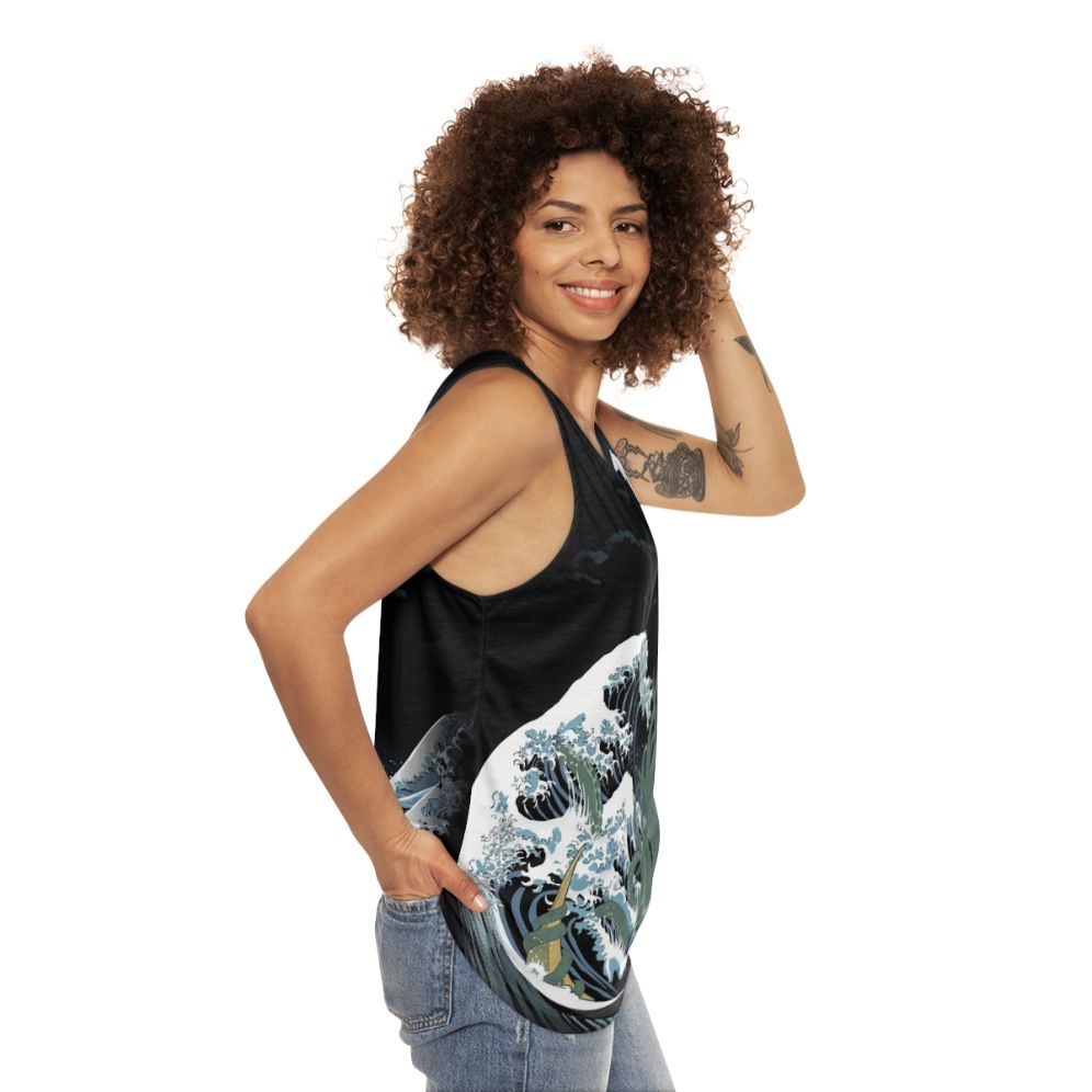 Cthulhu inspired unisex tank top with Japanese art elements - women side