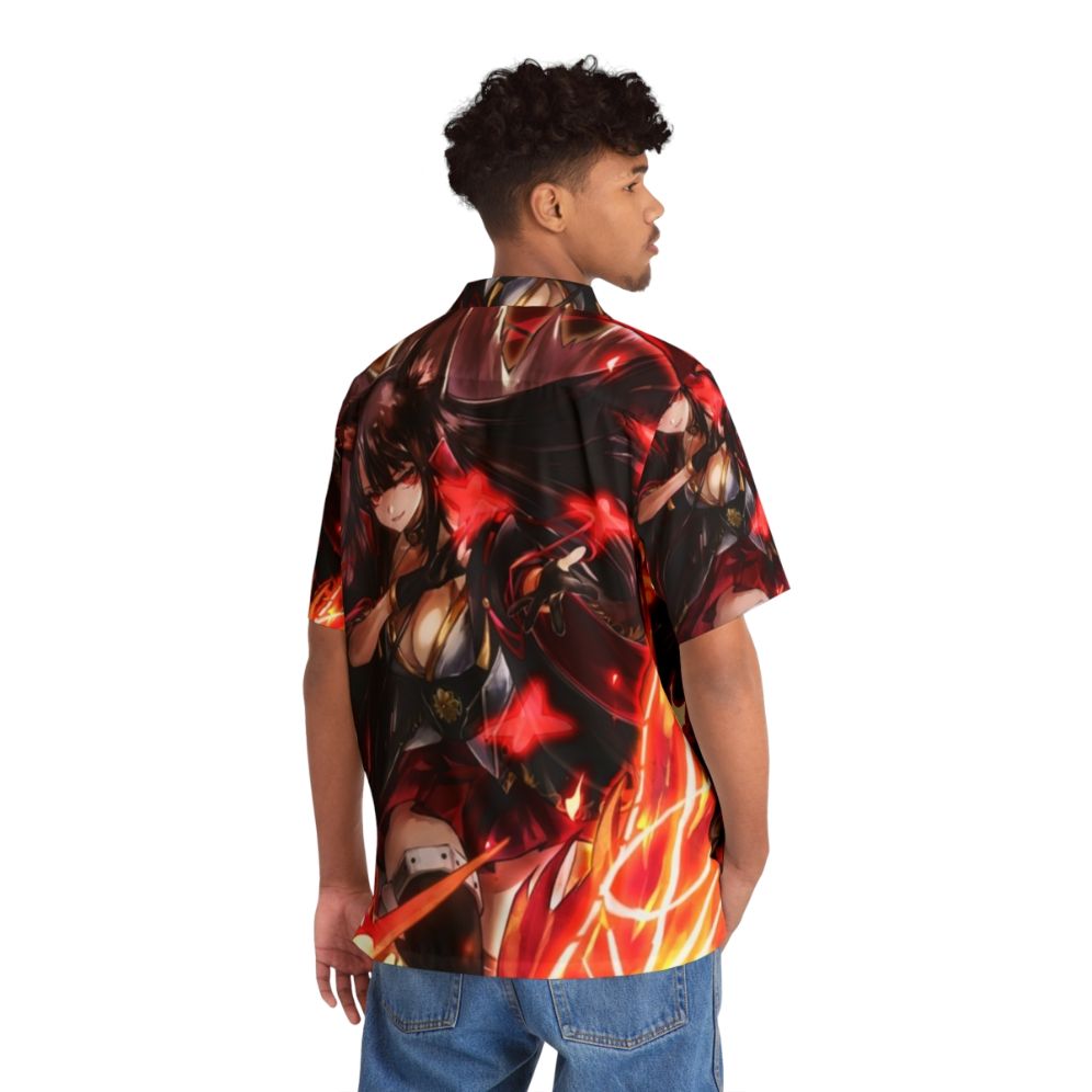 Akagi Hawaiian Shirt with Anime-Inspired Kitsune Fox Design - Flat lay