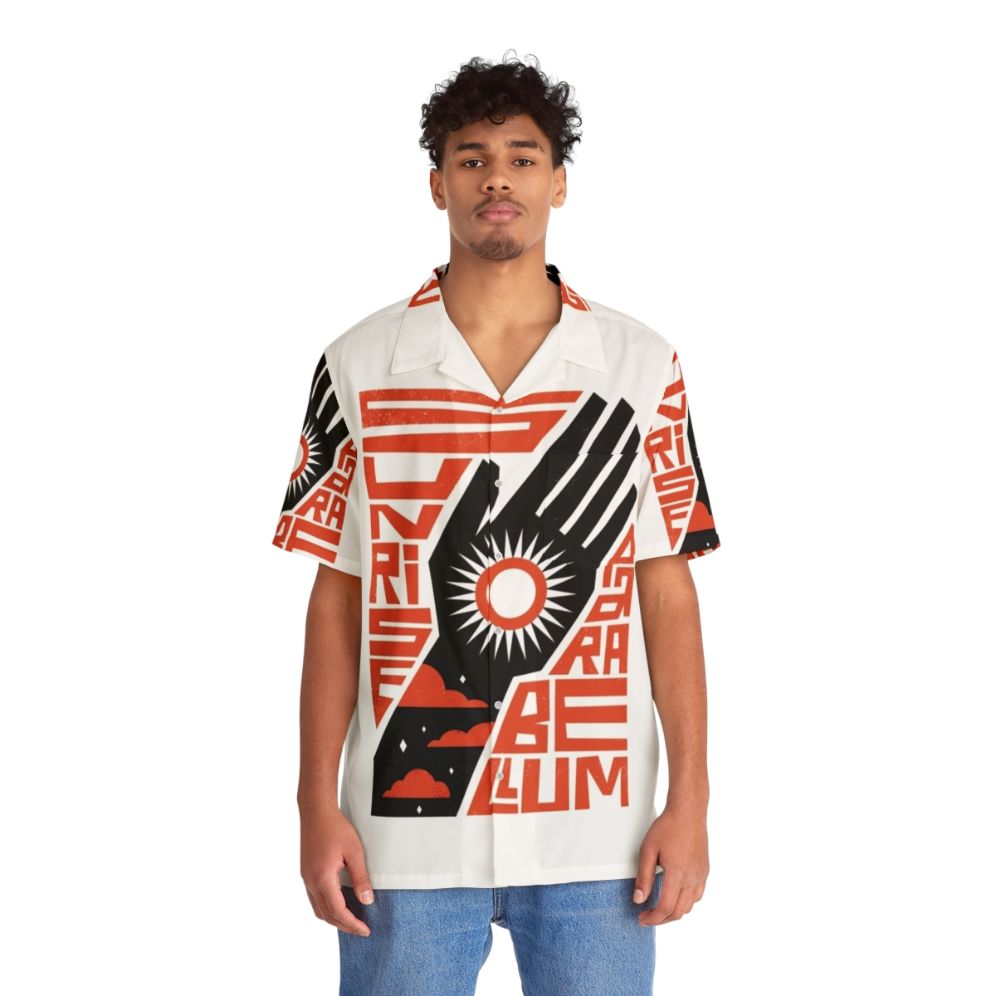 Vibrant tropical Hawaiian shirt featuring Disco Elysium inspired design - People Front