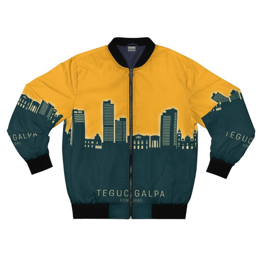 Tegucigalpa Honduras Skyline Bomber Jacket with Neon, Teal, and Orange Cityscape Design