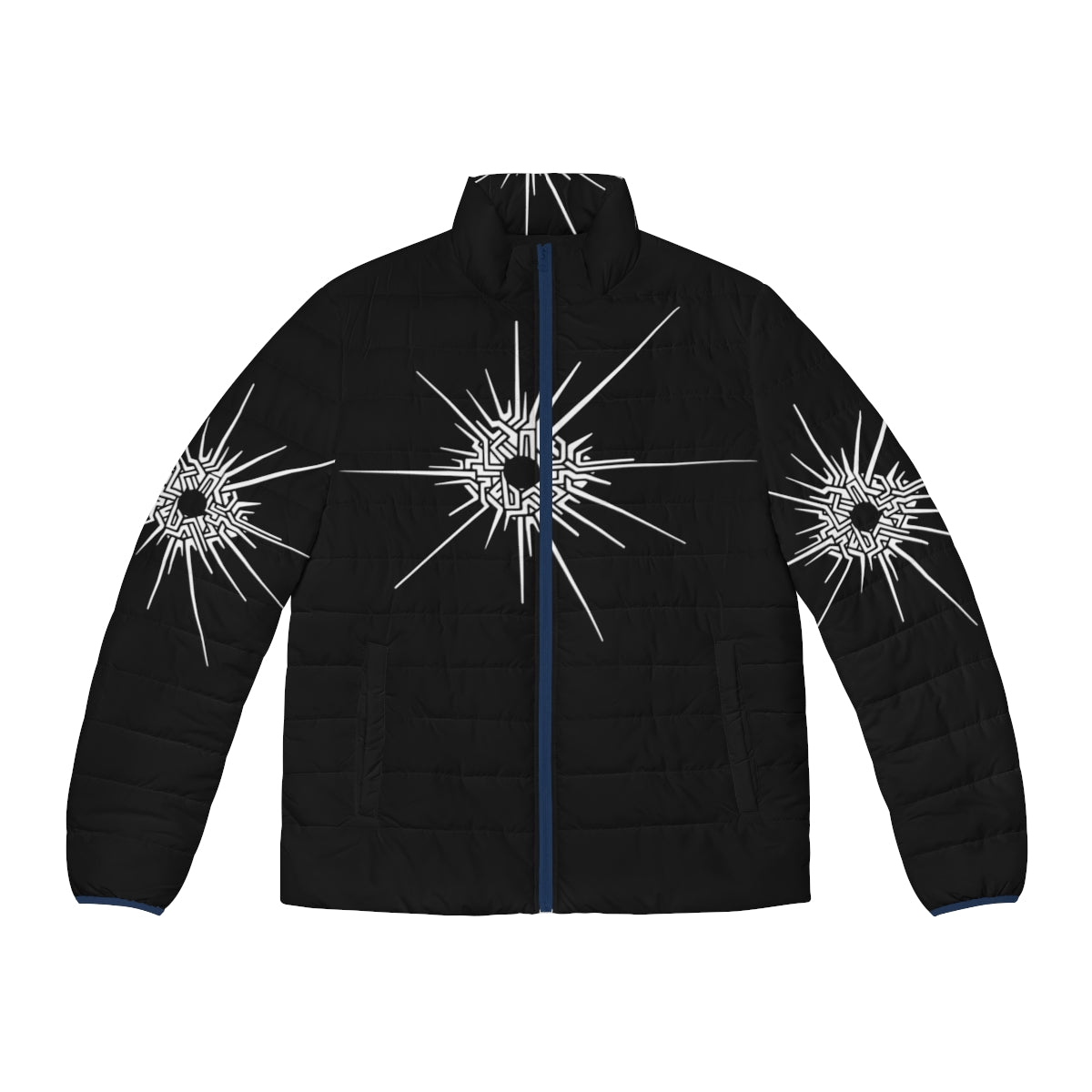 Outer Wilds Eye of the Universe White Puffer Jacket, featuring the iconic eye design from the game