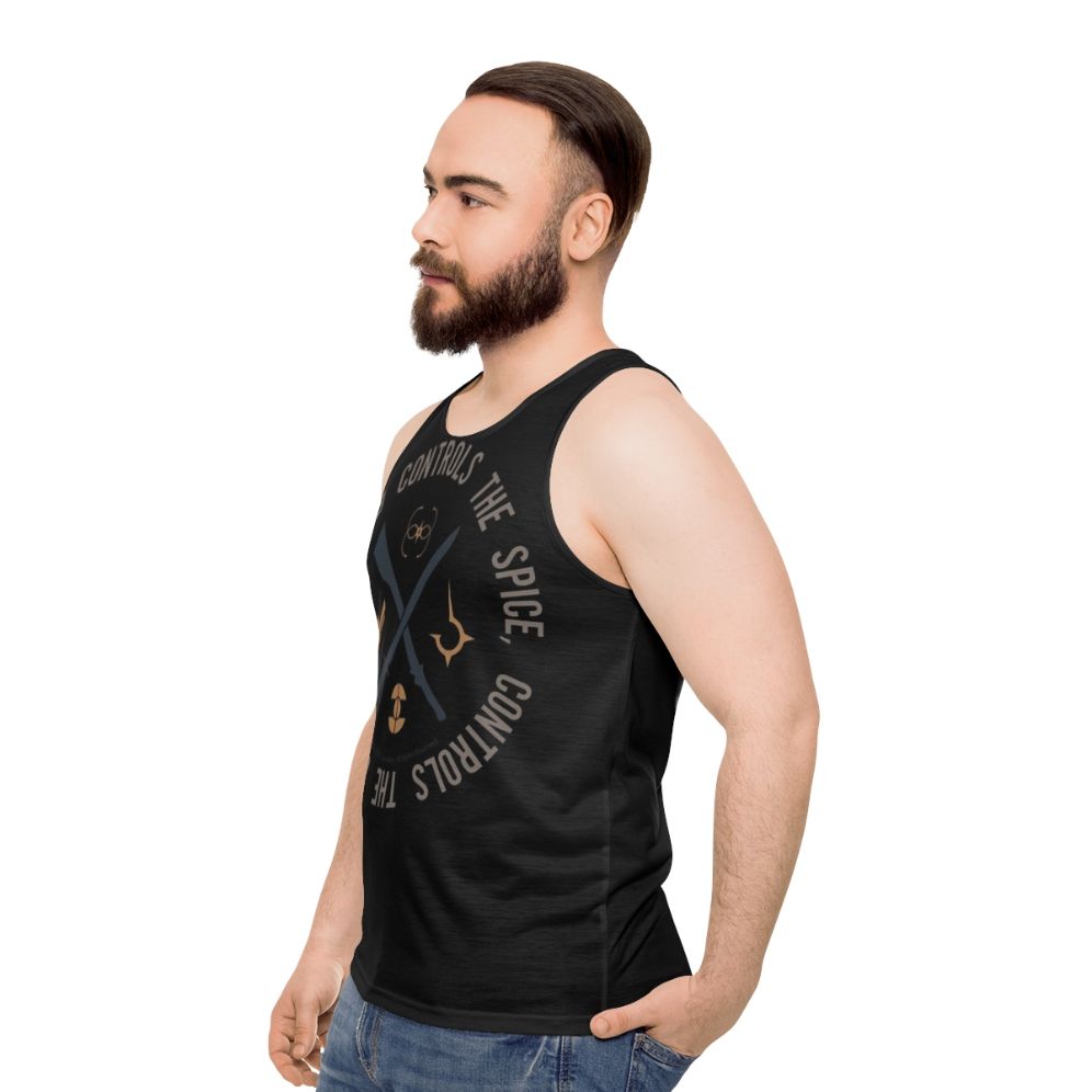 Dune "Who Controls The Spice" Unisex Tank Top - men side