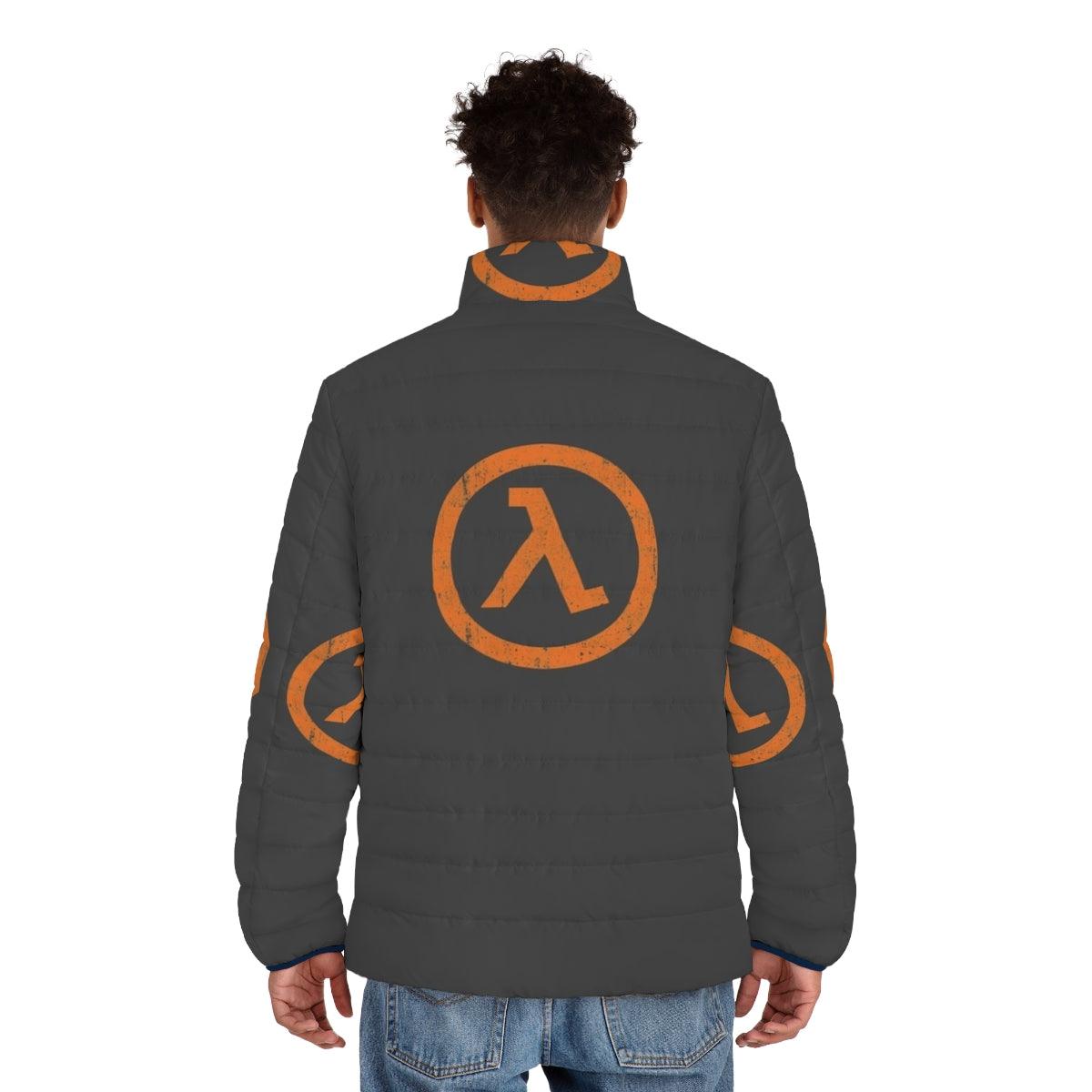 Half Life Lambda Symbol Puffer Jacket - gaming inspired outerwear with lambda symbol - men back