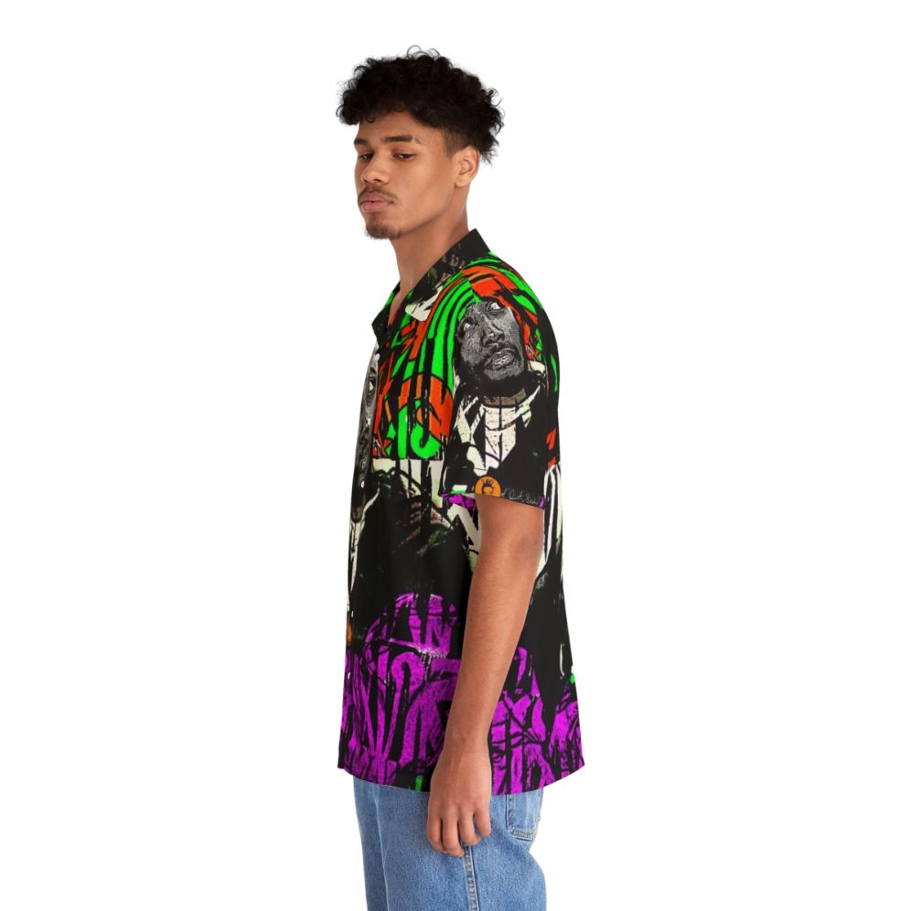 Retro Graffiti Hawaiian Shirt with Purple and Green Pattern - People Left