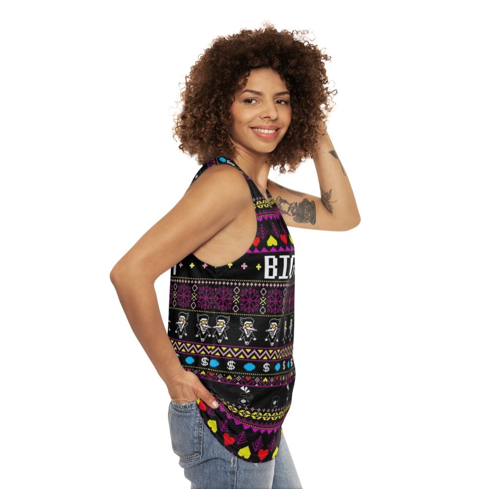 Spamton's Big Shot Kromer Christmas Unisex Tank Top - women side