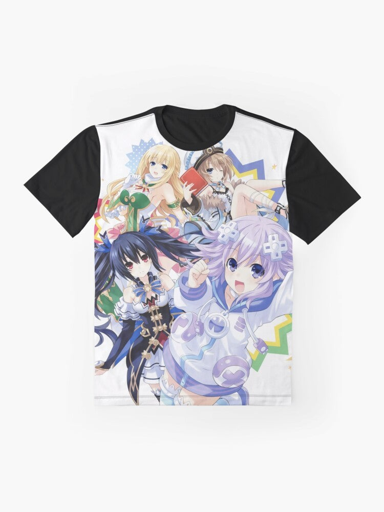 Neptunia CPUs Anime Graphic T-Shirt featuring Neptune, Noire, Blanc, and Vert - Flat lay