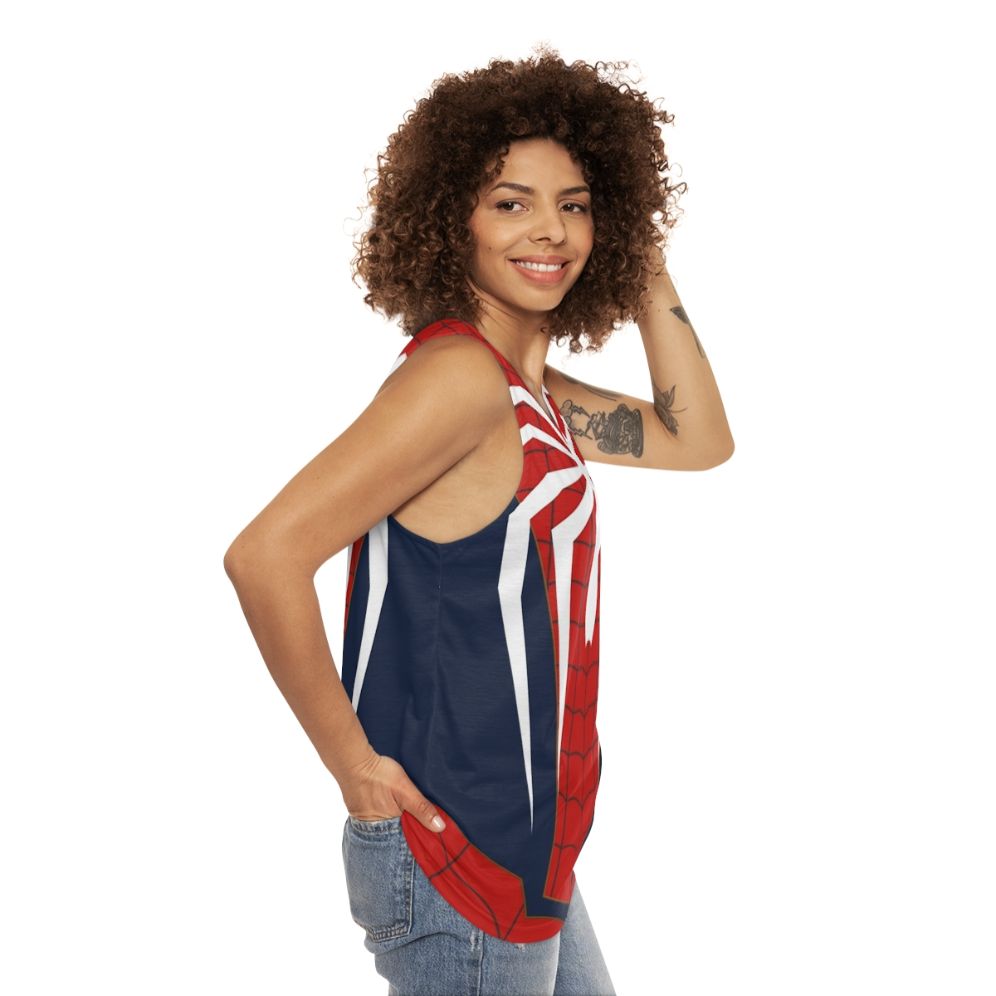 Unisex spider themed tank top with web design - women side