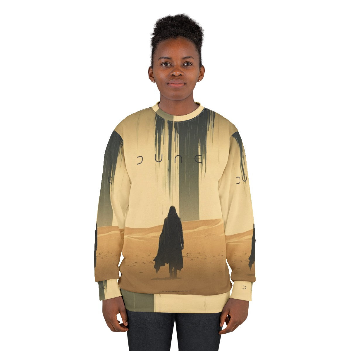 Sand colored sweatshirt with Dune movie inspired design - women