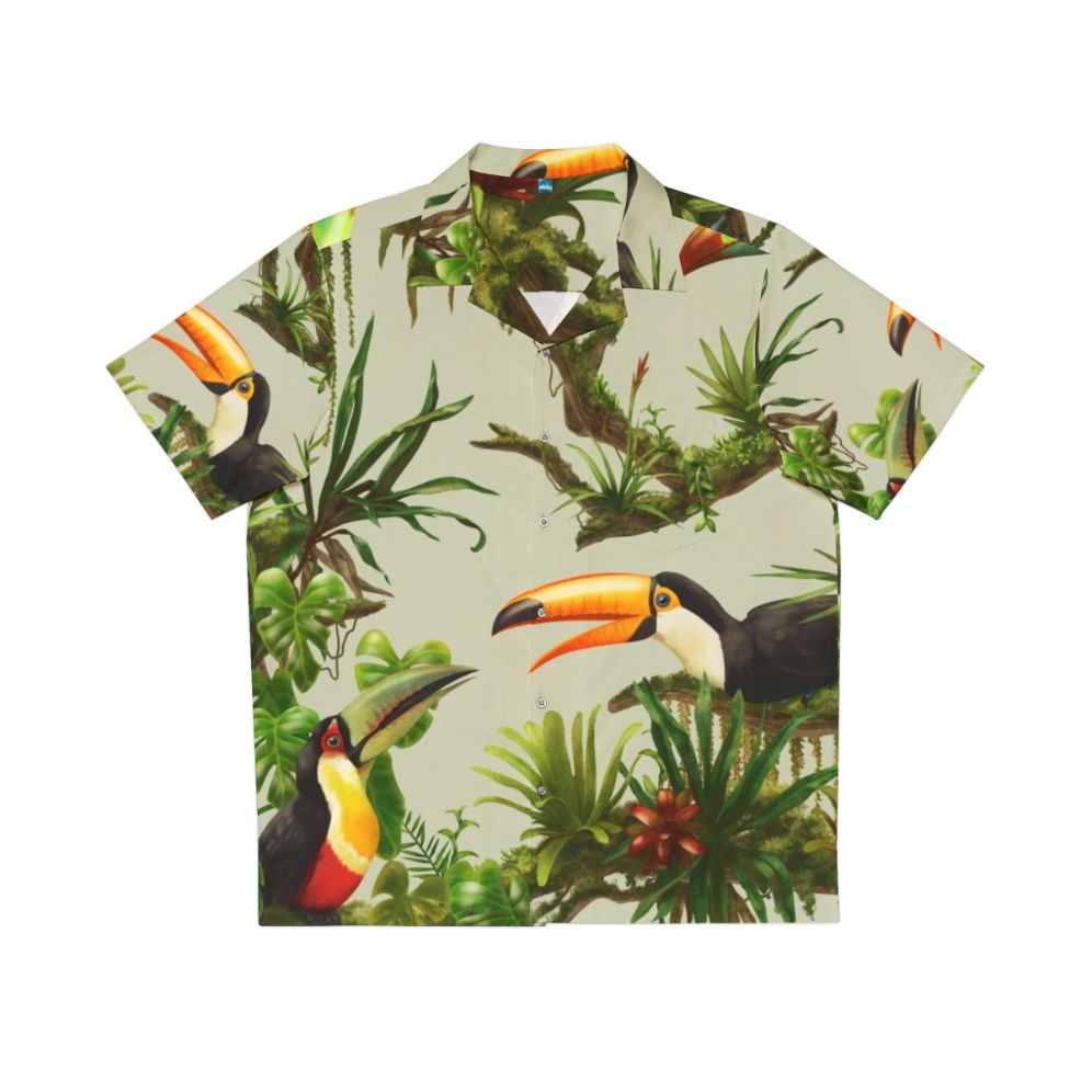 Toucans and Bromeliads Hawaiian Shirt with Vintage Tropical Botanical Print