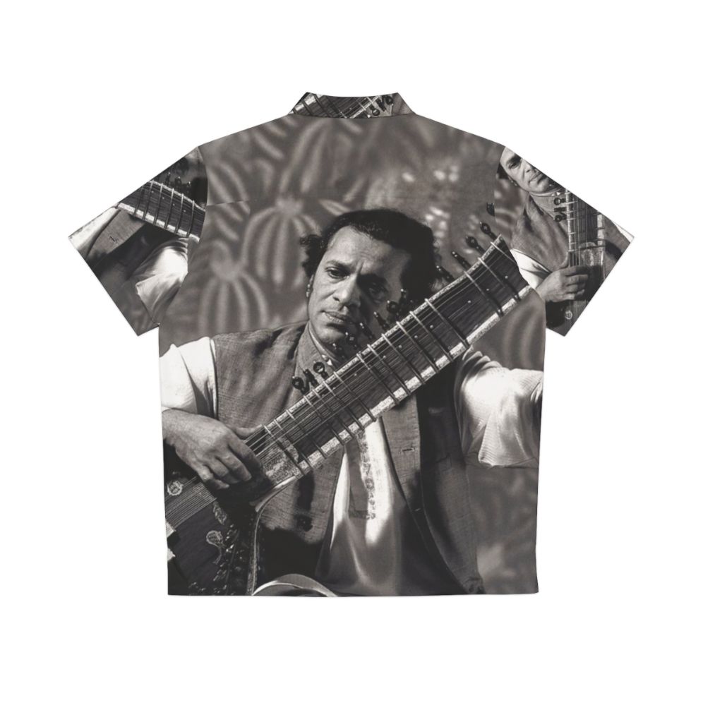 Colorful Hawaiian shirt featuring an Indian sitar player - Back