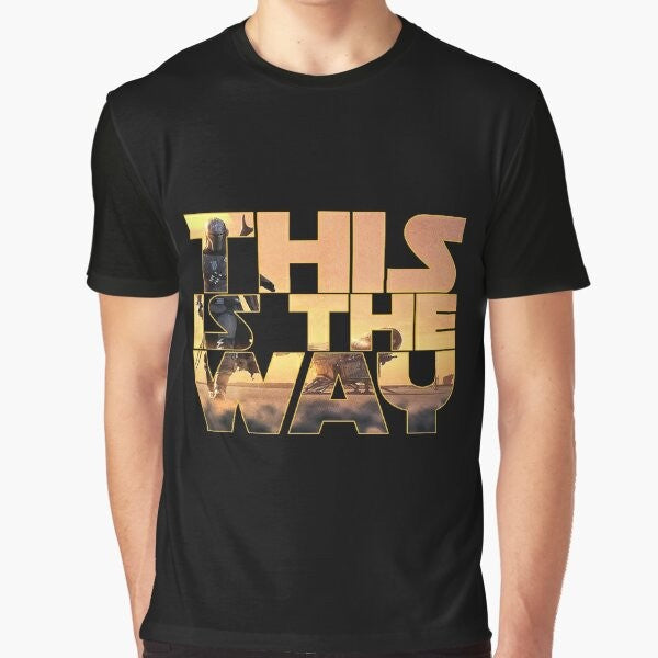 Mandalorian-inspired "This is the Way" graphic t-shirt with stars and sci-fi elements