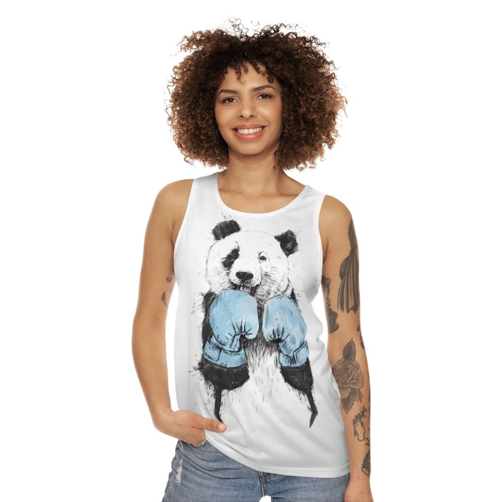 Unisex panda boxer tank top with funny animal print design - women