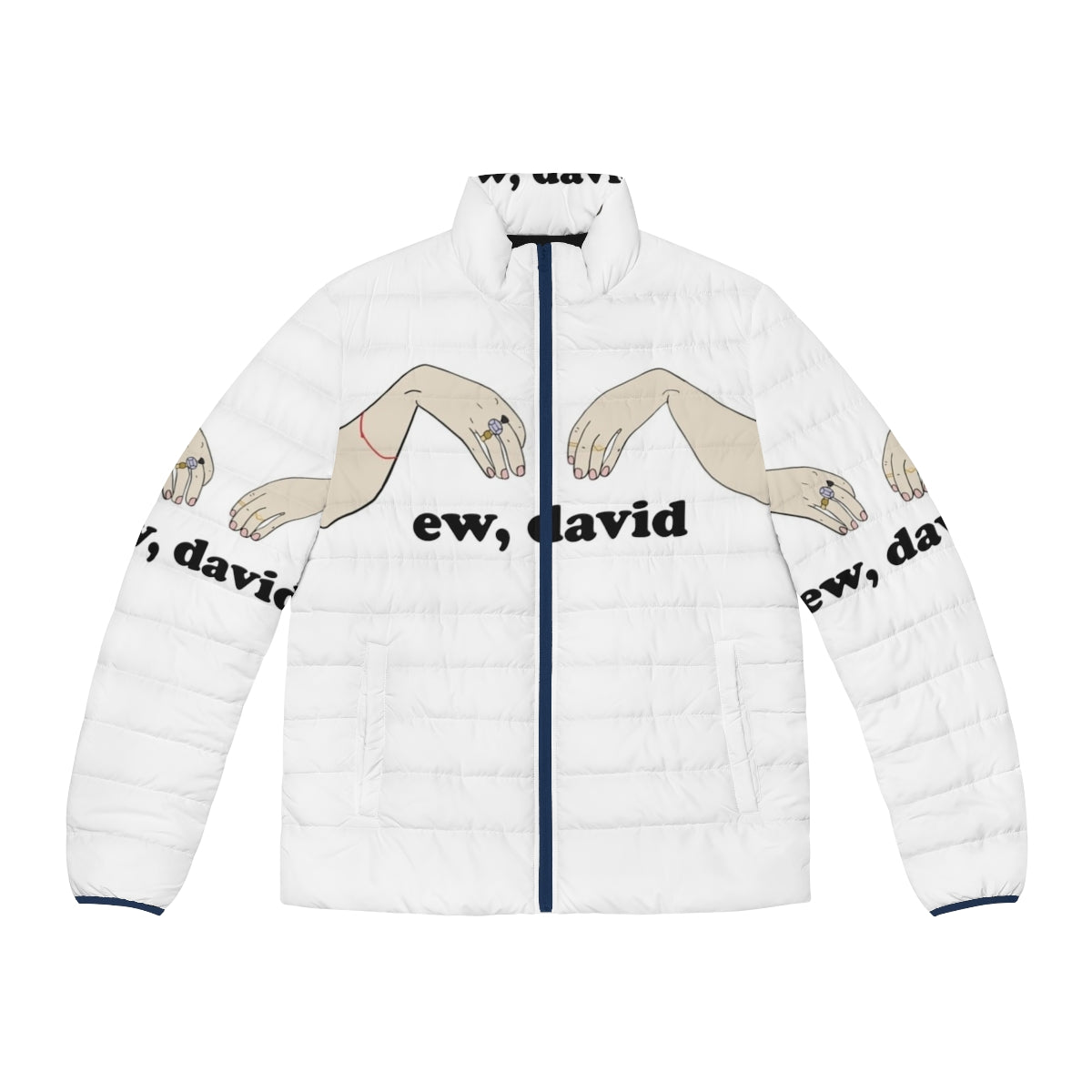 Ew David Schitt's Creek Puffer Jacket with Digital Illustration of David Rose