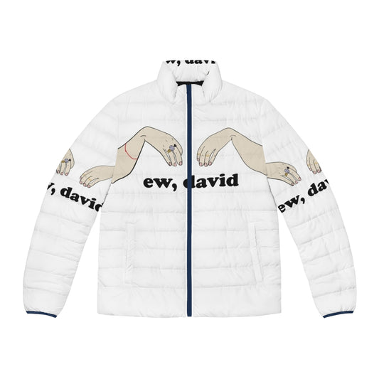 Ew David Schitt's Creek Puffer Jacket with Digital Illustration of David Rose