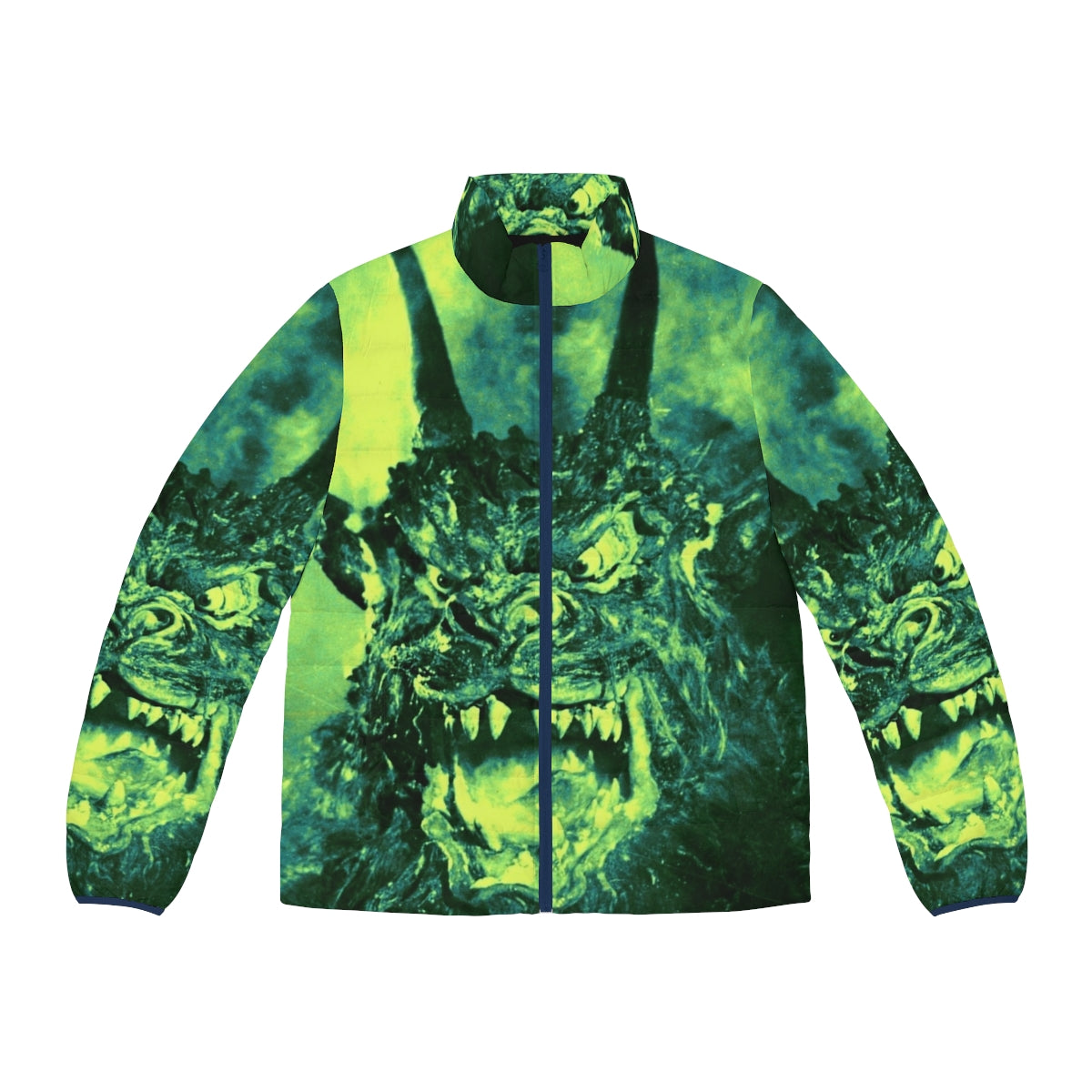 "Night of the Demon 1957 horror movie puffer jacket featuring vintage horror film imagery"