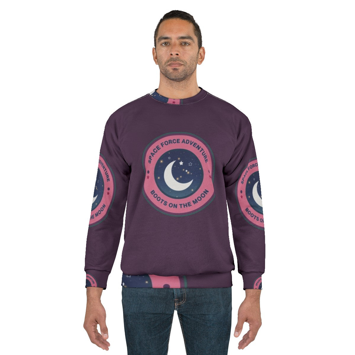 Space Force Adventure Boots On The Moon Sweatshirt with Galaxy Print Design - men