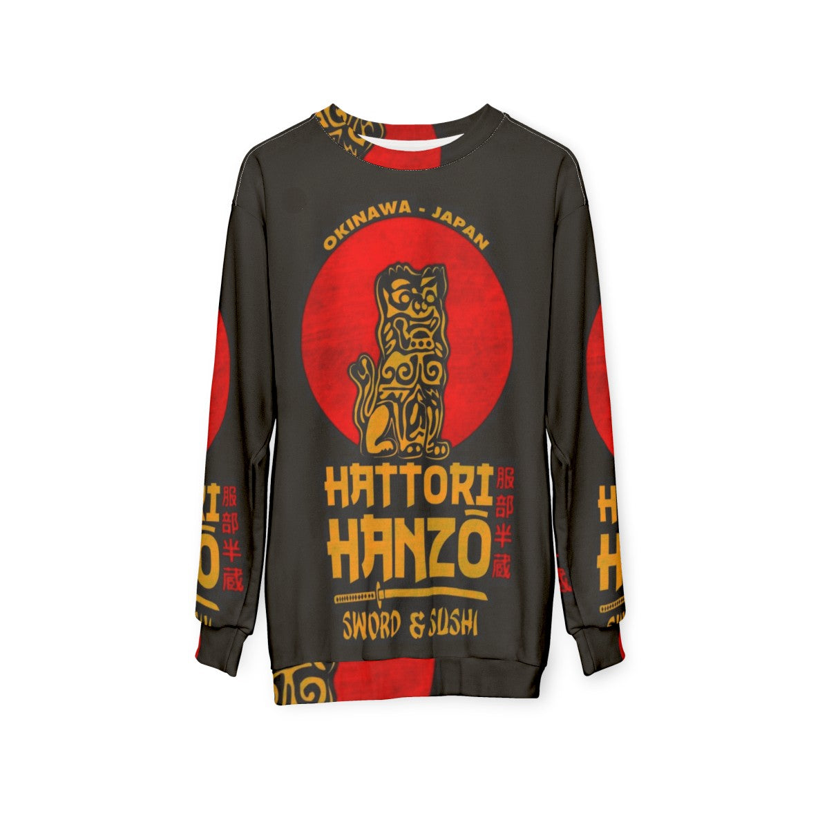 Hattori Hanzo inspired sweatshirt featuring Japanese samurai design - hanging