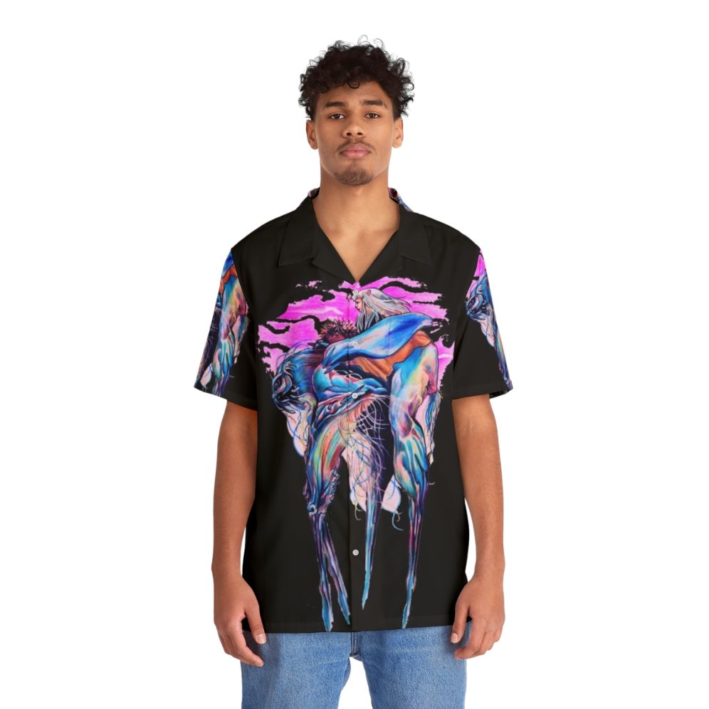 Dark Crystal inspired Hawaiian shirt with fantasy graphics - People Front