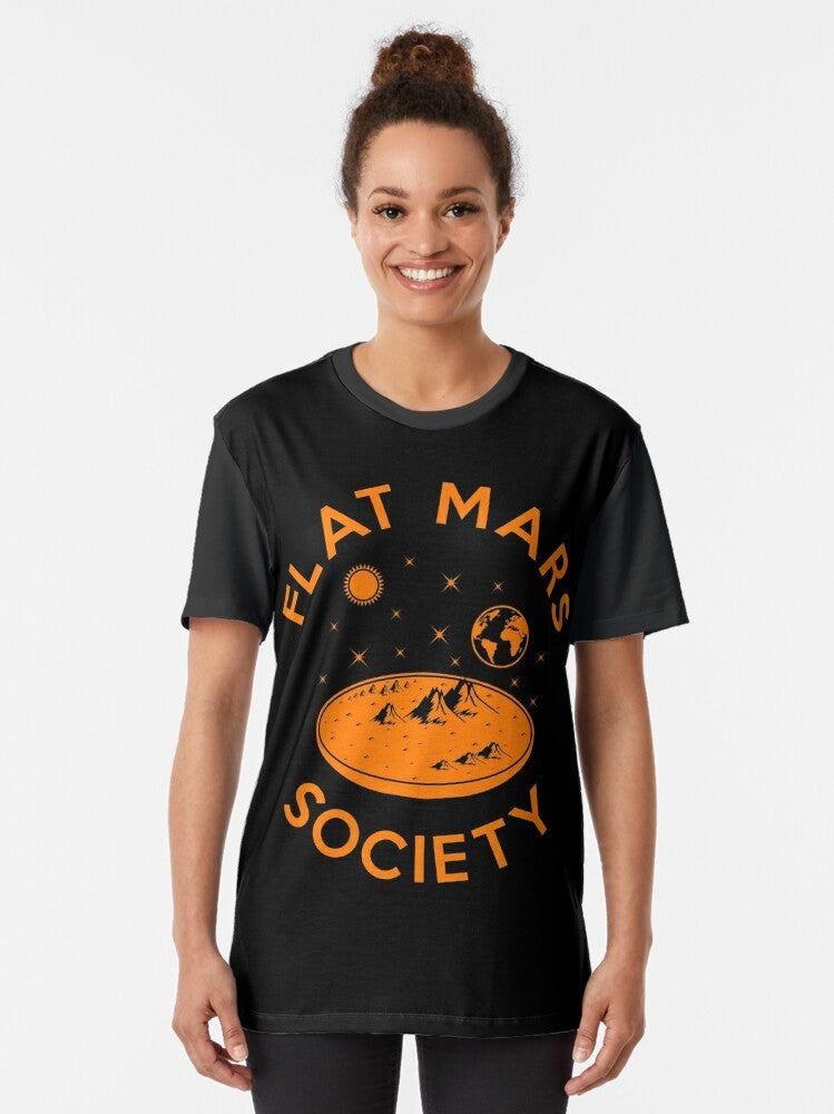 Flat Mars Society Graphic T-Shirt featuring science fiction and astronomy design elements - Women