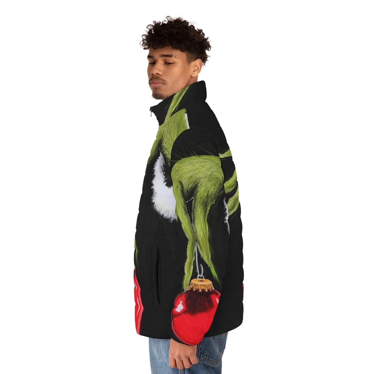 Who Stole Christmas Puffer Jacket featuring the Grinch and Whoville characters - men side left