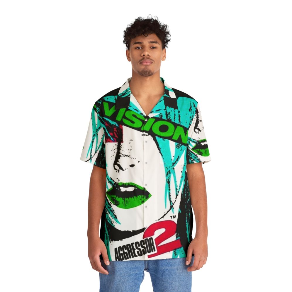 Vision Aggressor 2 Hawaiian Shirt featuring vintage skateboarding graphics - People Front