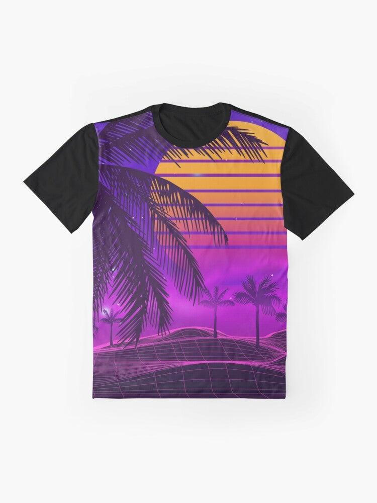 Retro 80s sunset synthwave graphic design t-shirt - Flat lay