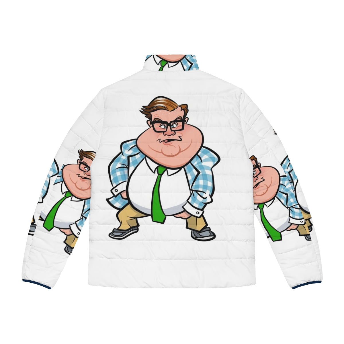 Matt Foley Puffer Jacket featuring a caricature of the iconic SNL character - Back