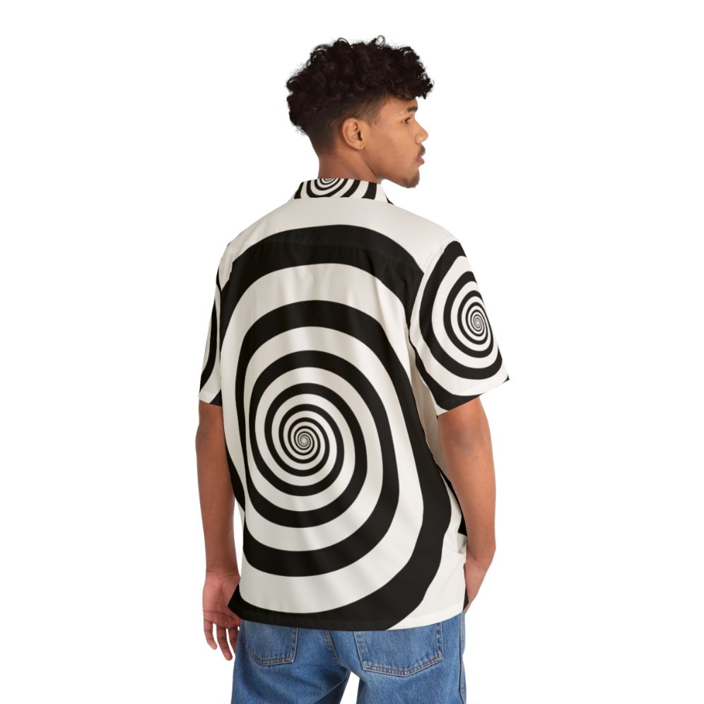 Hypnotic black and white spiral pattern Hawaiian shirt - People Back