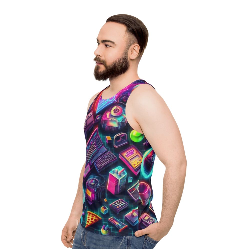 Retro-inspired colorful tech unisex tank top - men side