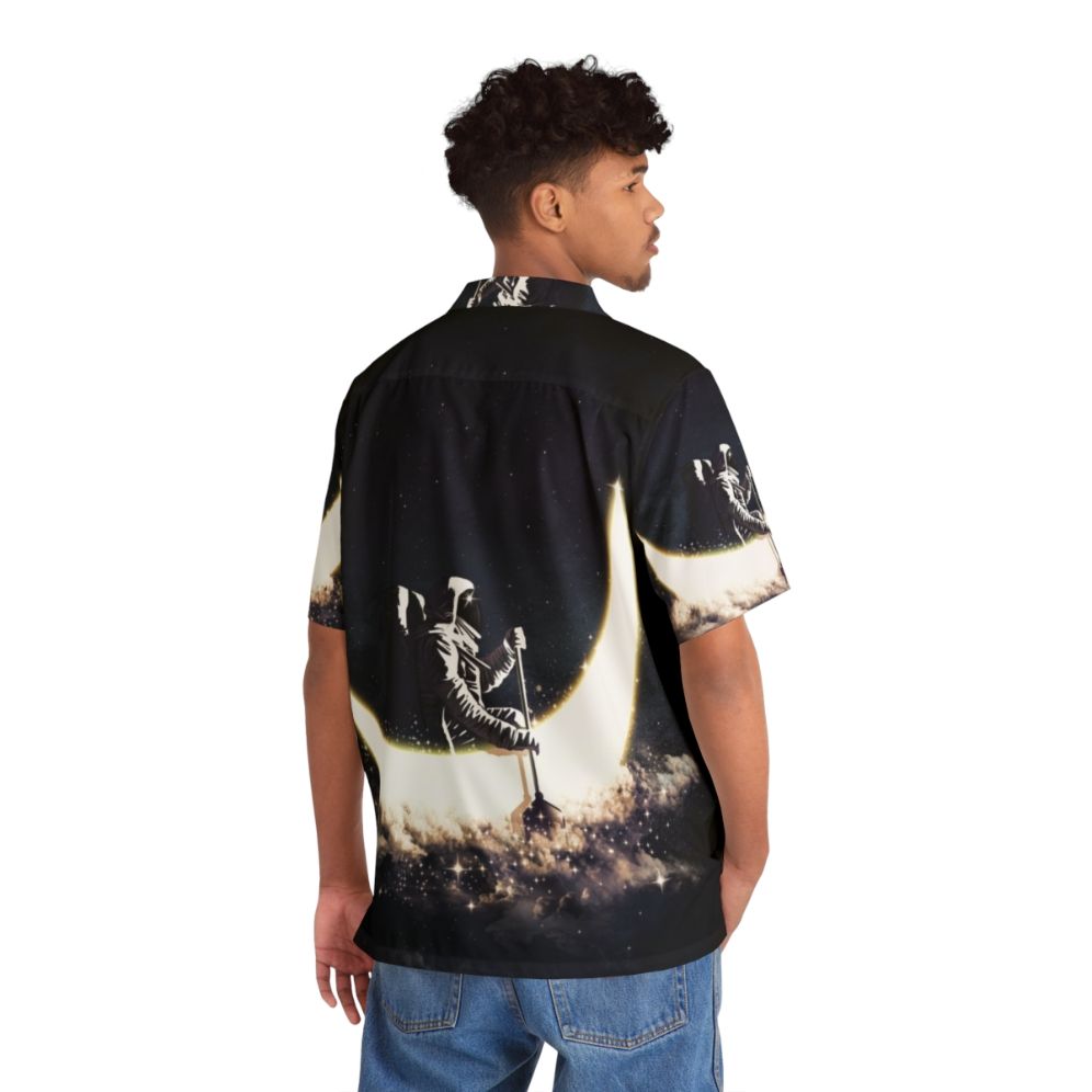 Cosmic Sailing Hawaiian Shirt with Astronaut, Moon, and Stars Design - People Back