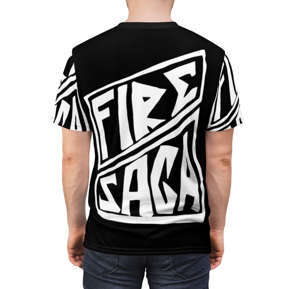 Fire Saga inspired t-shirt with comedy and musical elements - men back