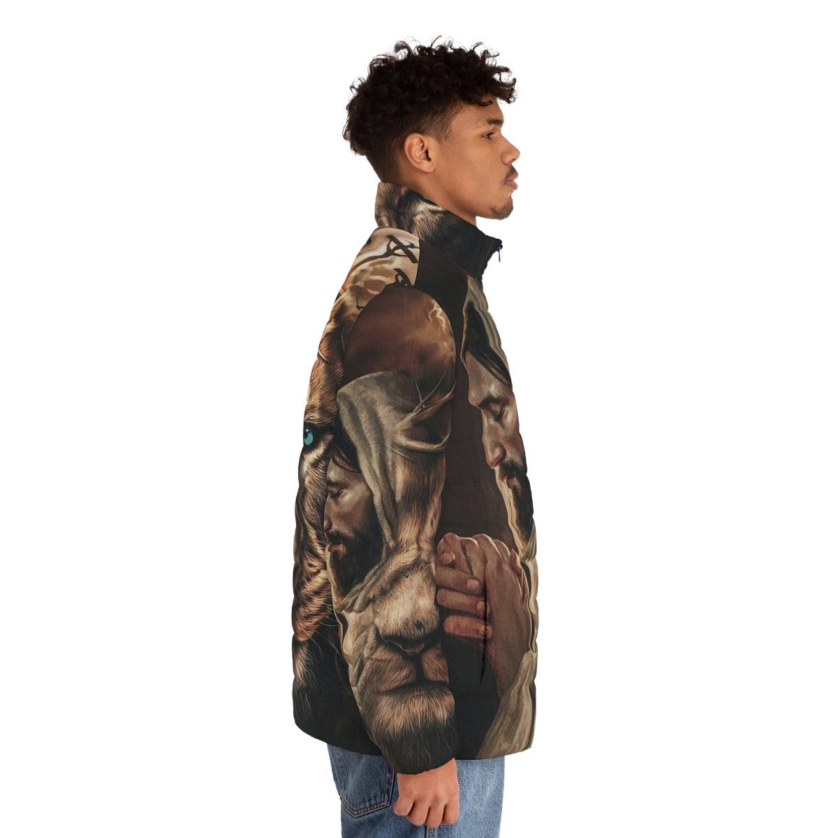 Jesus Pray and The Lion of Judah Puffer Jacket - men side right