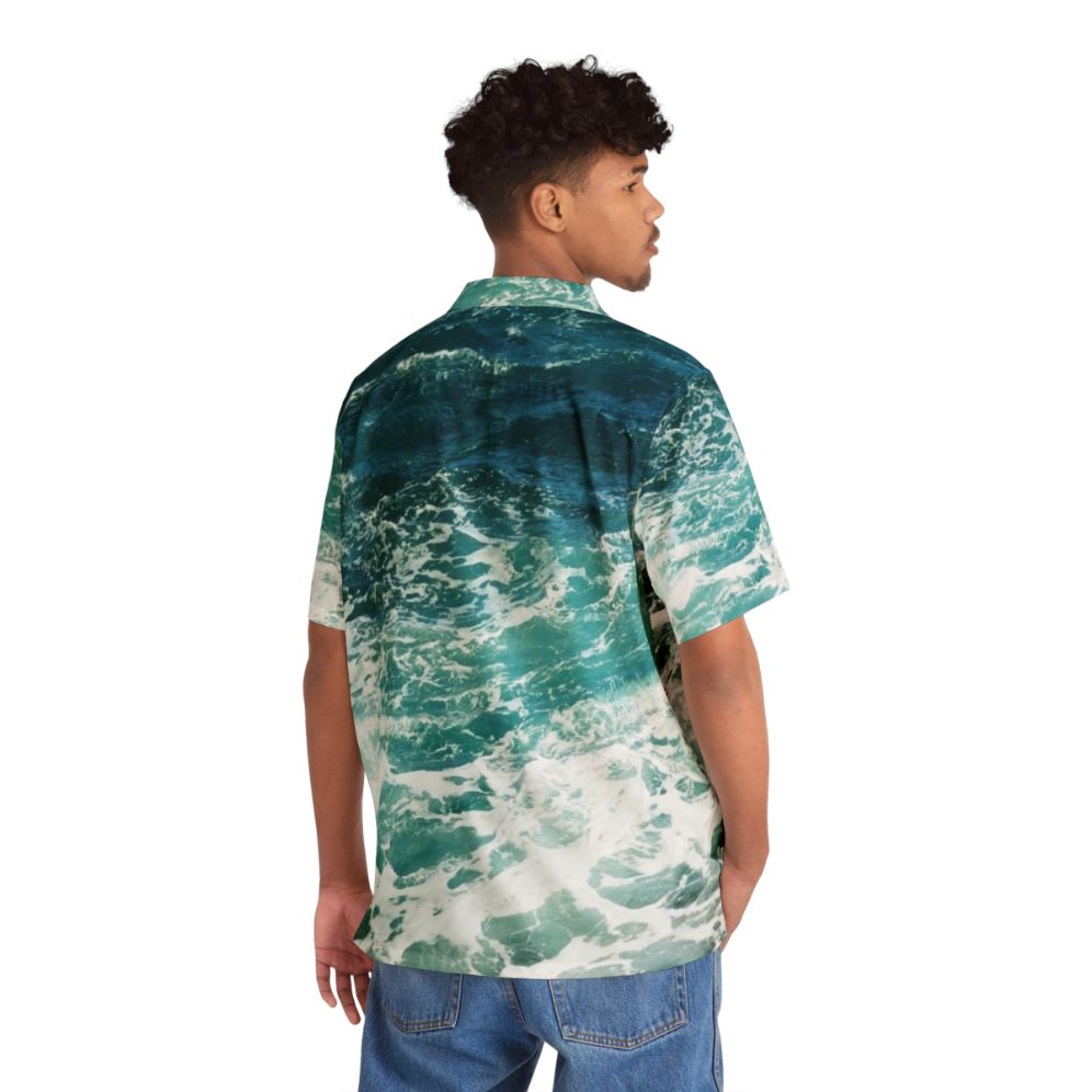 Blue Ocean Waves Hawaiian Shirt with Wave Pattern - People Back