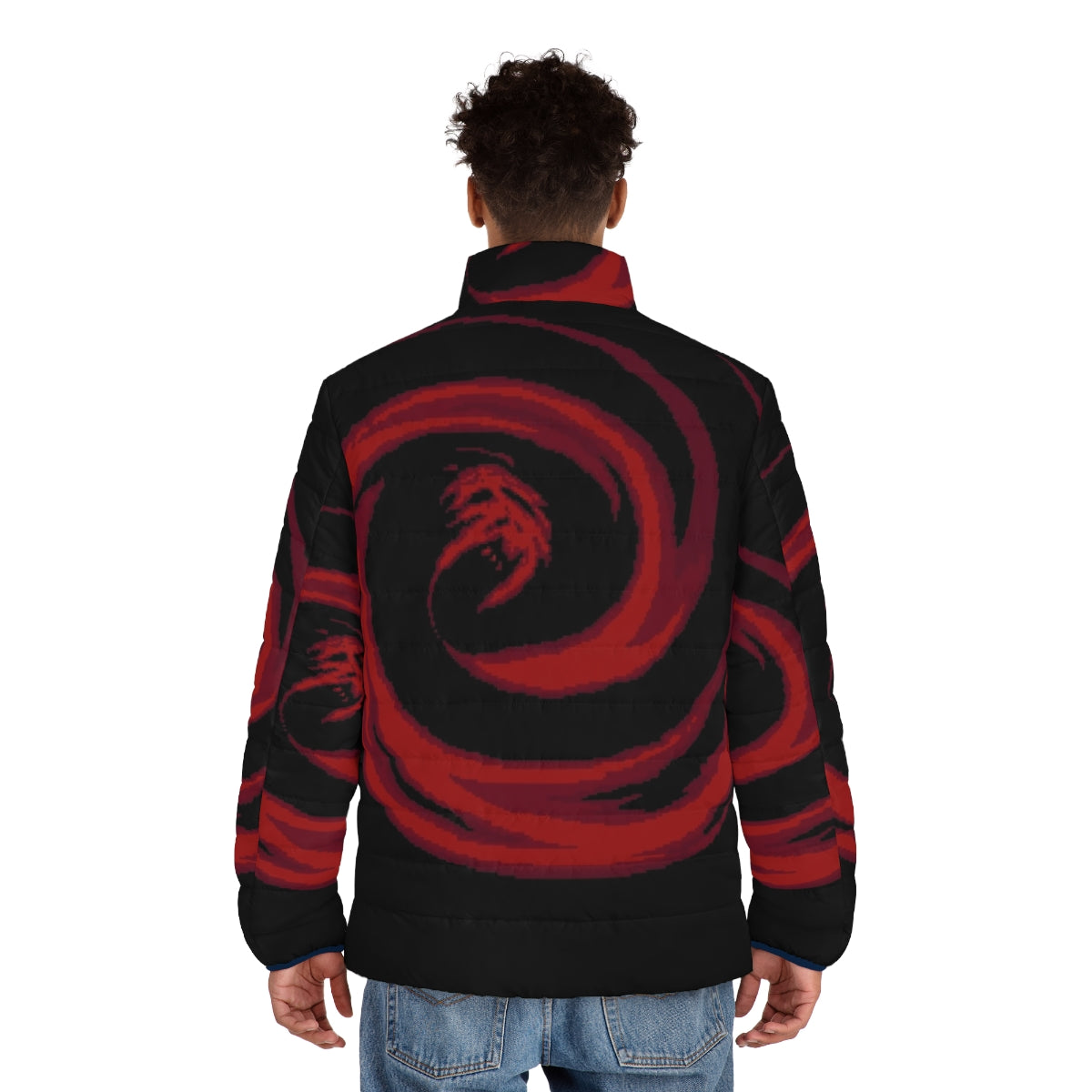 Earthbound Giygas retro gaming puffer jacket featuring iconic 90s SNES design - men back