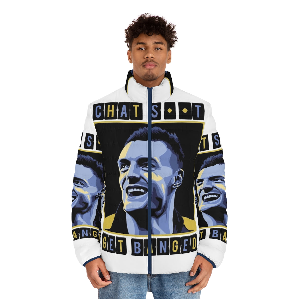 Chat Shit Get Banged Puffer Jacket featuring Jamie Vardy and the Three Lions of England - men front