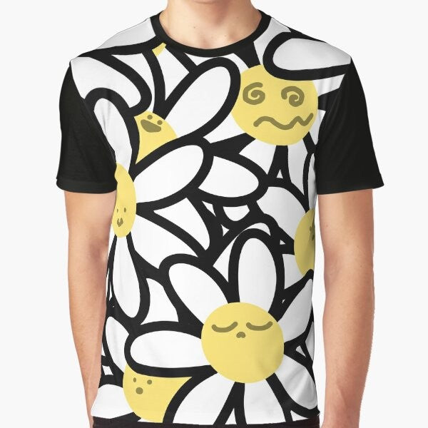 Dizzy Daisies Graphic T-Shirt with Cartoon Flower Face Design